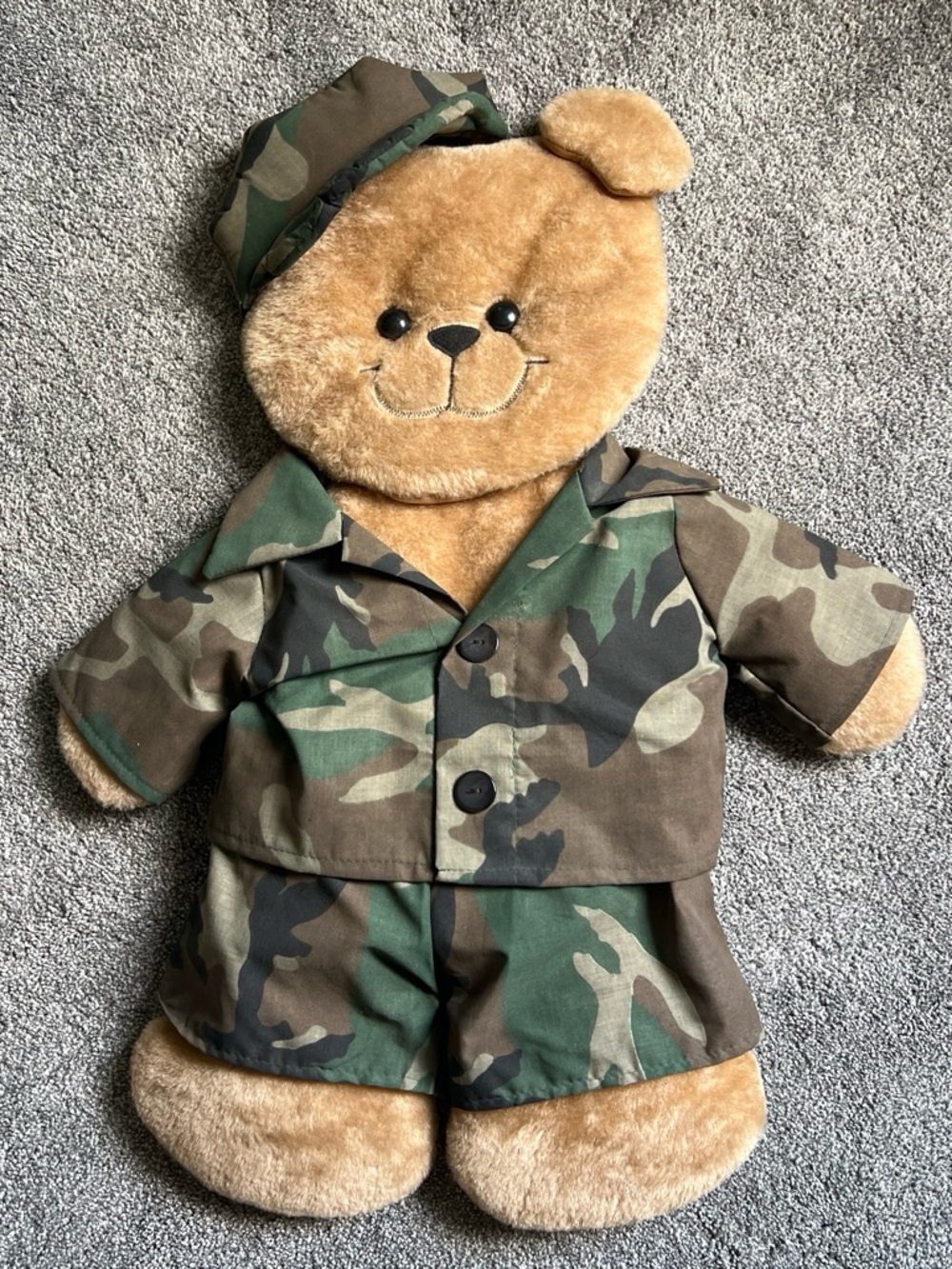 Plush Teddy Bear in Green Camouflage Outfit - Kids Room Decor
